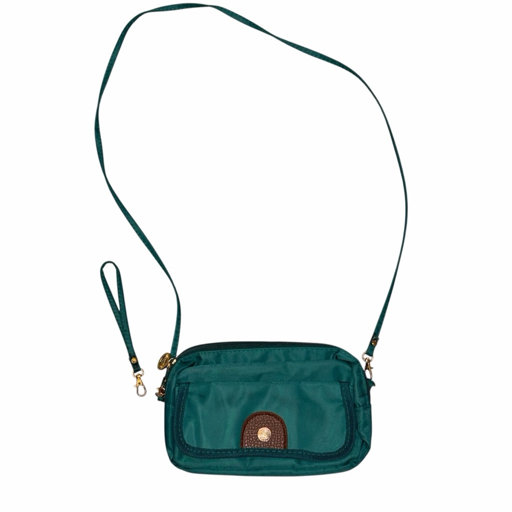 Vintage Longchamp Green Crossbody Convertible Purse Wristlet Shoulder Bag